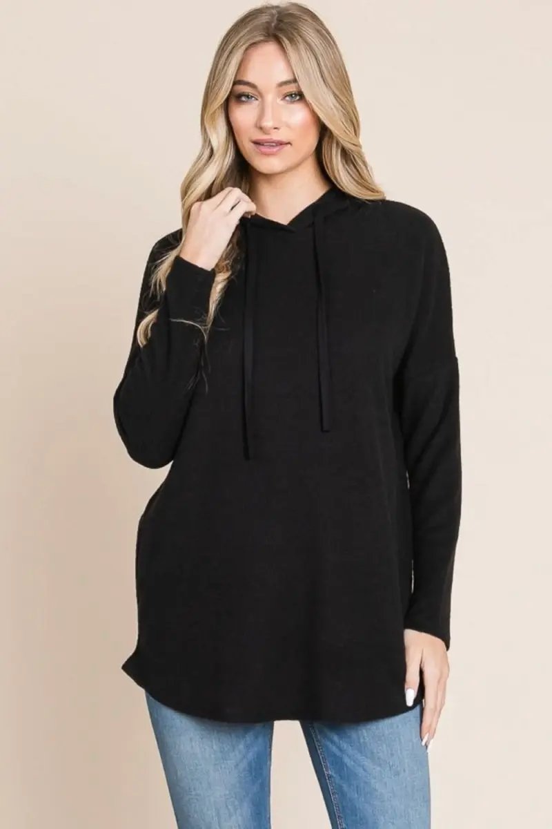 BOMBOM Contrast Drawstring Drop Shoulder Knit Hoodie - Love Salve